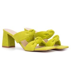 New Torgeis‎ Flamingo Faux Suede Double Knotted Block Heeled Sandals Green Sz 10